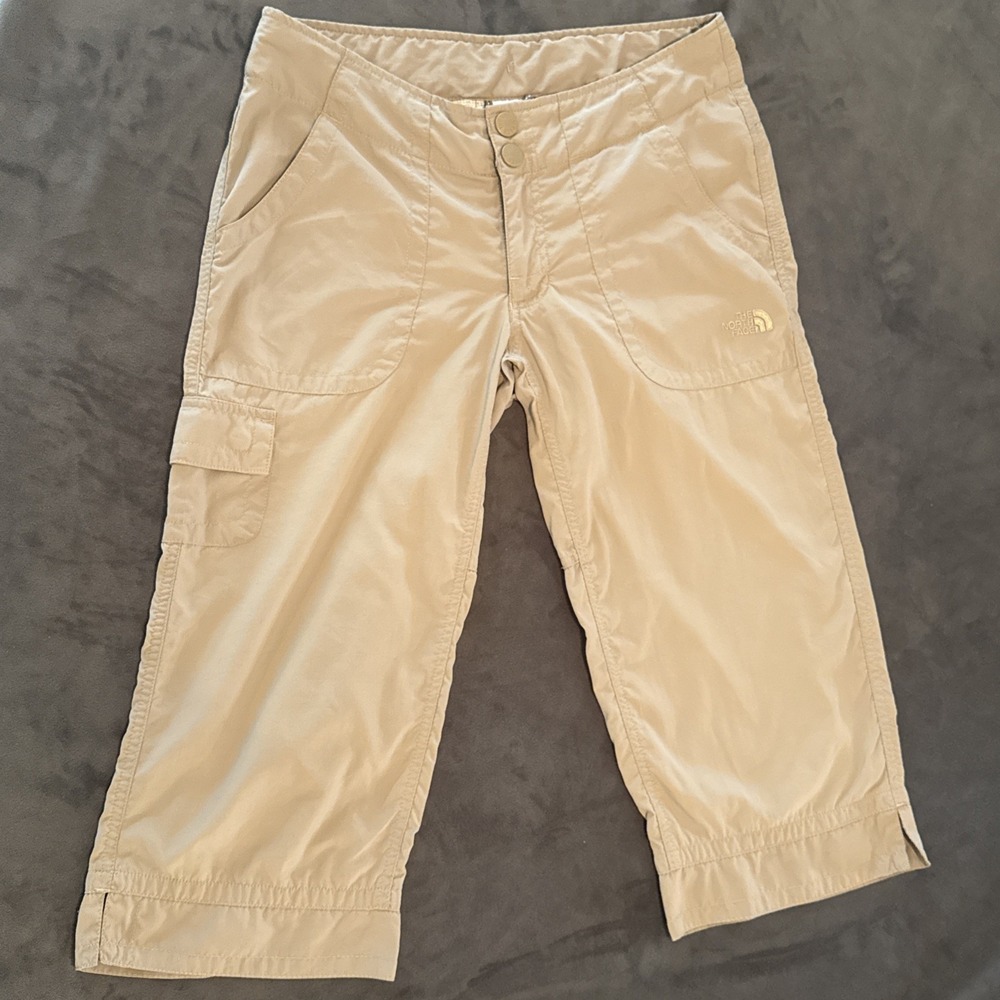 THE NORTH FACE Womens 4 Khaki Crop Capri Pants Nylon Lightweight Hiking‎ Camping